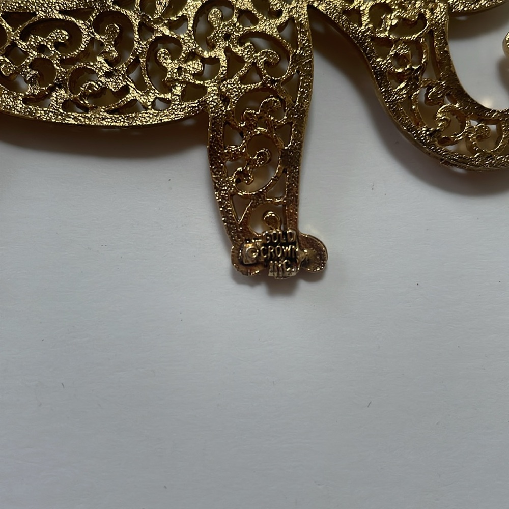 VTG Filigree Gold Tone Necklace Large Elephant - Picture 5 of 8